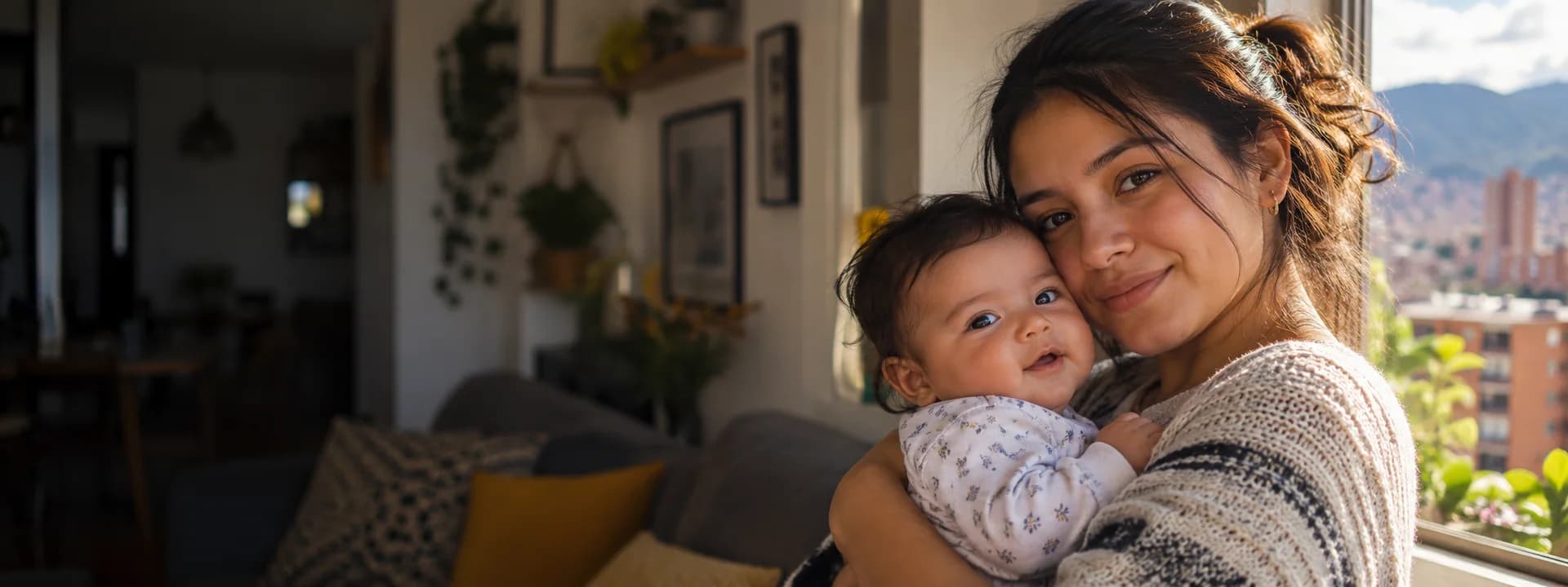 Una madre sostiene con cariño a su bebé